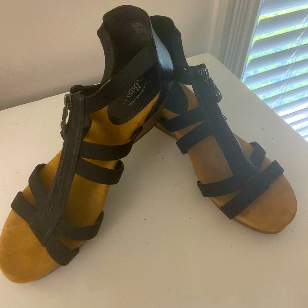 Black Low Wedge Strappy Sandal by BASS